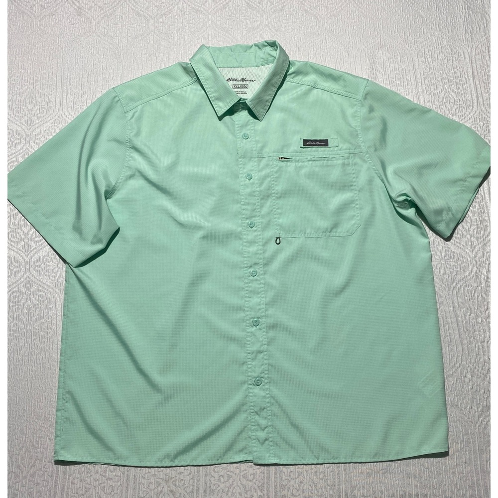 Eddie Bauer Mens XXL Green Ripstop Vented Short Sleeve Fishing Shirt Utility
